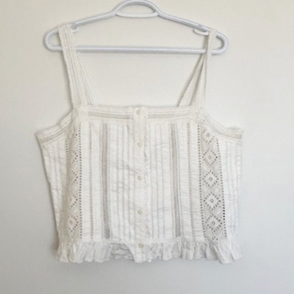 AllSaints White Lace Eyelet Button Front Cami | Size 10